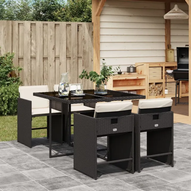 vidaXL 5-delige Tuinset met kussens poly rattan zwart, foto 2