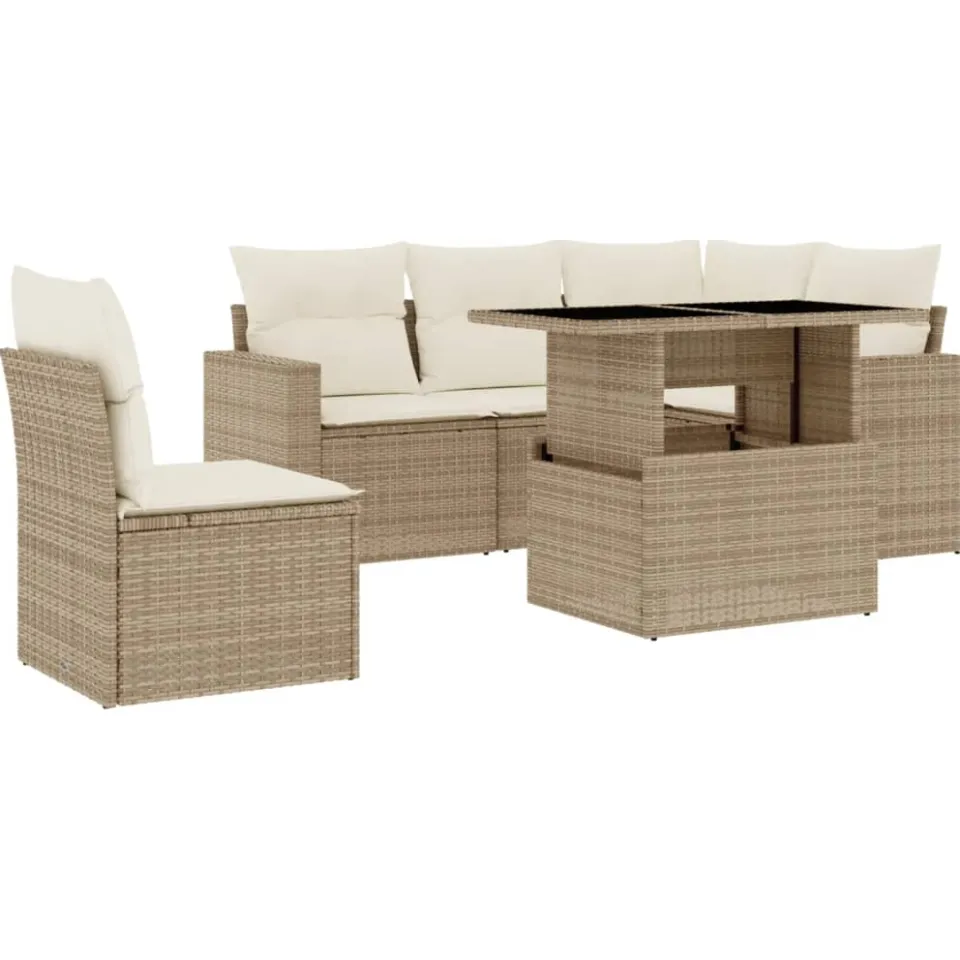 vidaXL 6-delige Loungeset met kussens poly rattan beige, foto 3