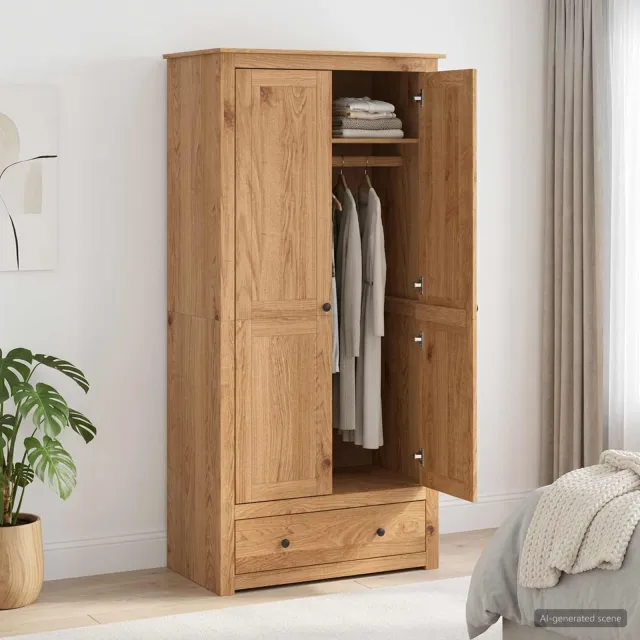 vidaXL Kledingkast PANAMA Honing 88,5 x 50 x 185 cm Massief grenenhout bruin, foto 2