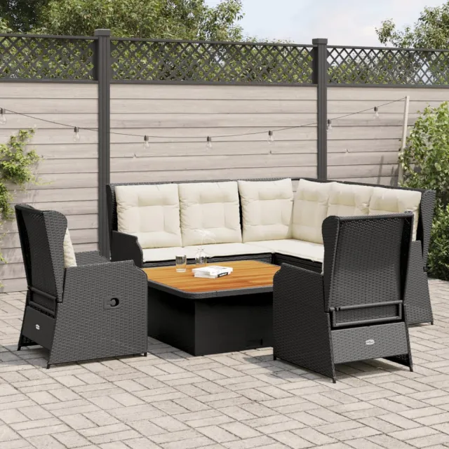 vidaXL 6-delige Loungeset met kussens poly rattan zwart, foto 2