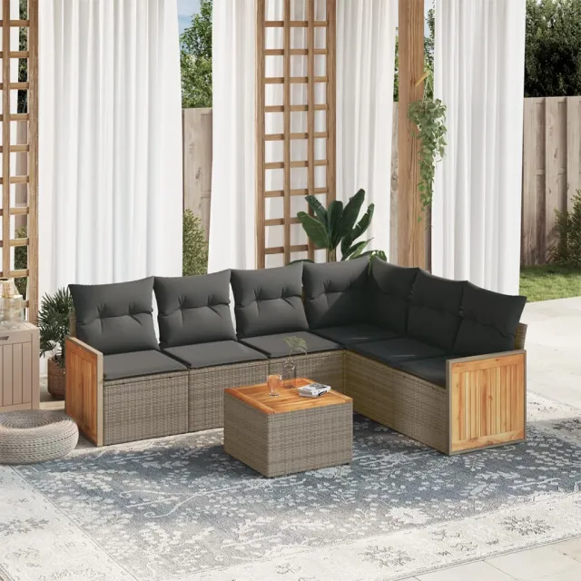 vidaXL 7-delige Loungeset met kussens poly rattan grijs, foto 2