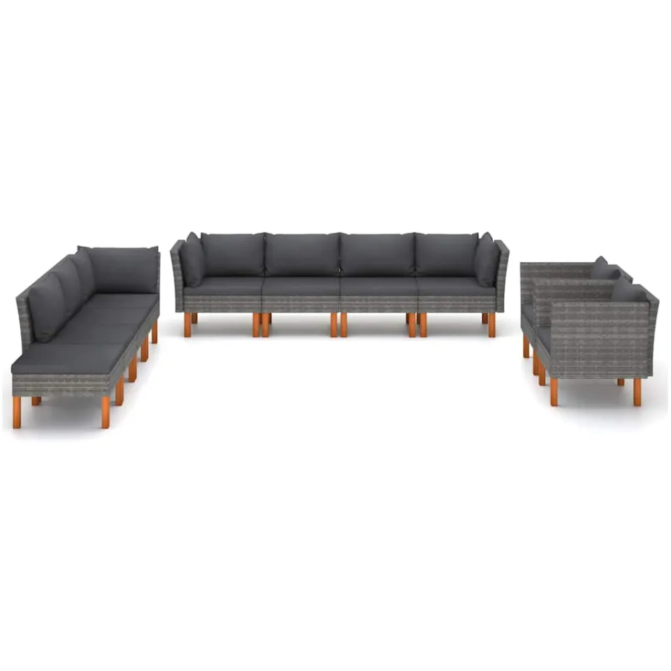 vidaXL 10-delige Loungeset poly rattan en eucalyptushout grijs, foto 3