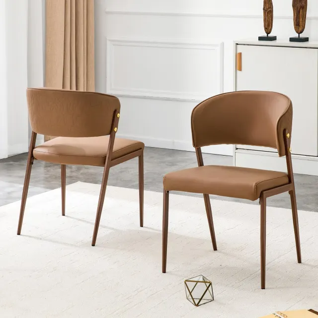 Welltin Eetkamerstoelen - Set Van 2 - Gestoffeerde eetkamerstoel - Eettafelstoel - Eetkamerstoelen - PU - Met rugleuning - Antislip - Metalen stoelpoten - Modern Design - Bruin
