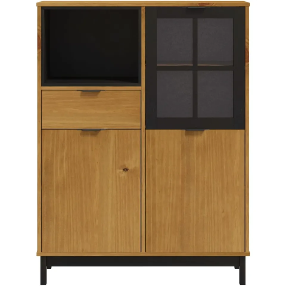 vidaXL Hoge kast met glazen deur FLAM 92x40x122,5 cm grenenhout bruin, foto 4