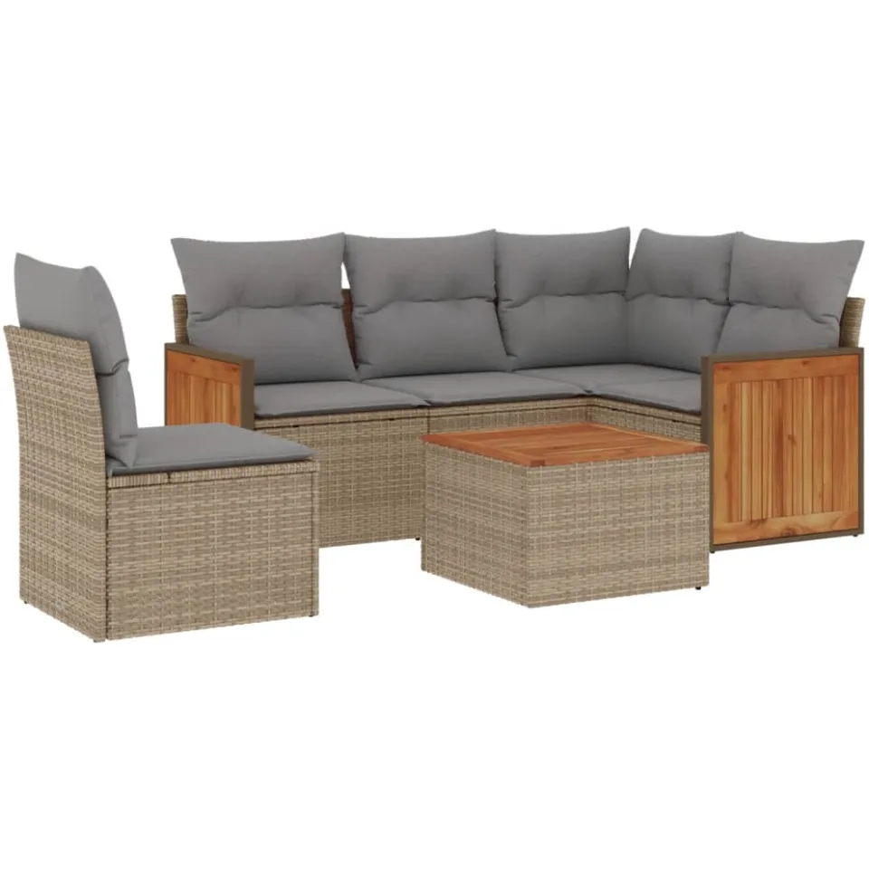 vidaXL 6-delige Loungeset met kussens poly rattan beige, foto 4
