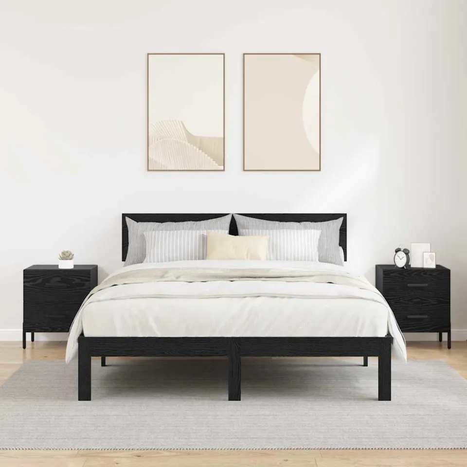 vidaXL Nachtkastje 2 st Zwart Eiken 40 x 35 x 47,5 cm Bewerkt hout, foto 4