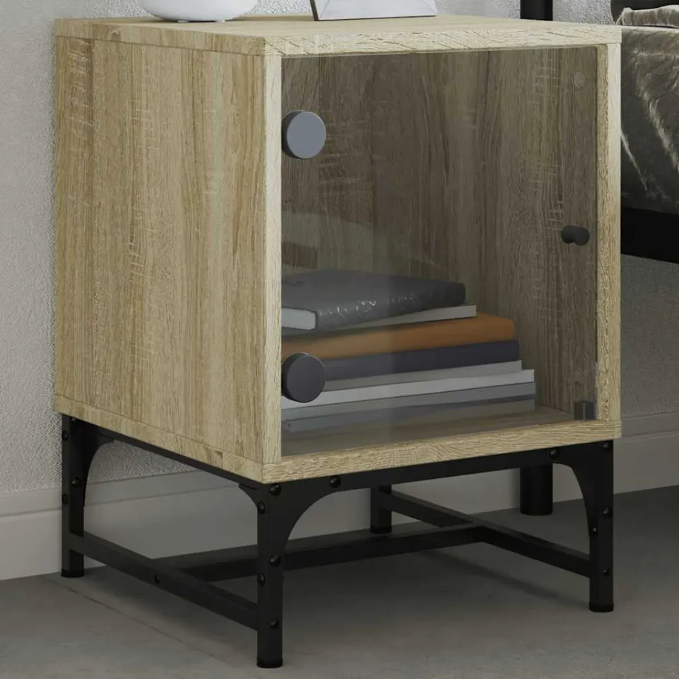 vidaXL Nachtkastjes met glazen deuren 2 st 35x37x50 cm sonoma eiken Bruin