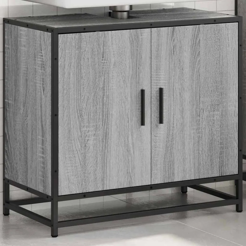 vidaXL Wastafelkast 65x33x60 cm bewerkt hout grijs sonoma eikenkleurig, foto 3