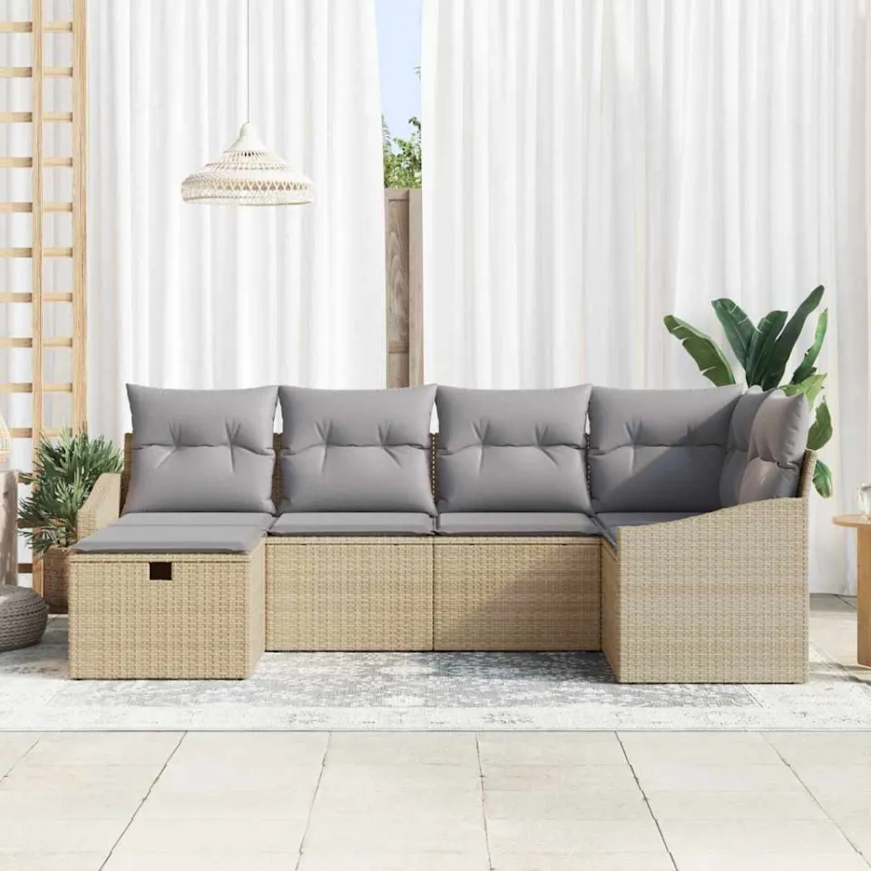vidaXL Bankstel 6 st poly rattan beige, foto 3