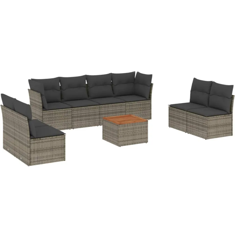 vidaXL 9-delige Loungeset met kussens poly rattan grijs