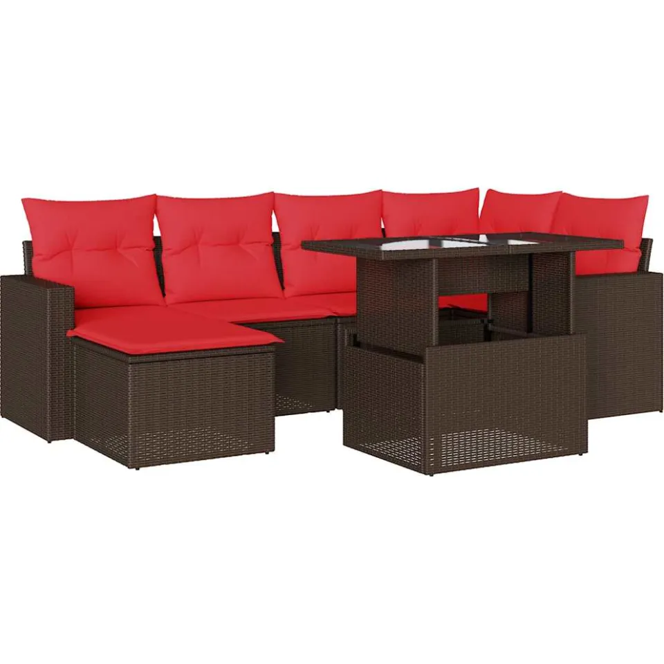 vidaXL 7-delige tuinbankset met kussens, bruin polyrotan, foto 3