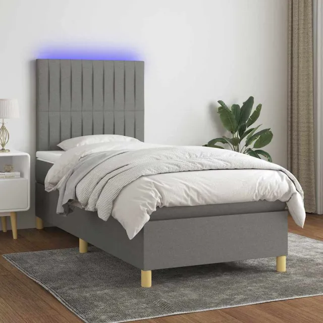 vidaXL Boxspring met matras en LED stof donkergrijs 100x200 cm grijs