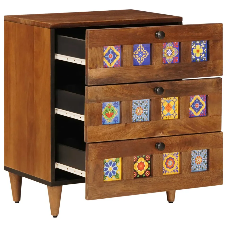 vidaXL Nachtkastje met lade Bruin 50 x 33 x 62 cm Massief Mango Hout