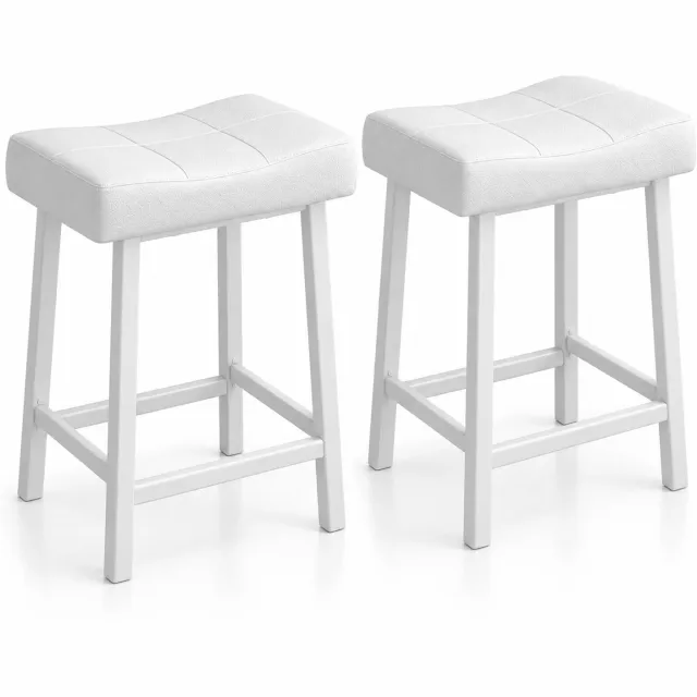 Luxevo Barkrukken Set van 2 - 61 cm - Kunstleer - Met Voetensteun - Wit