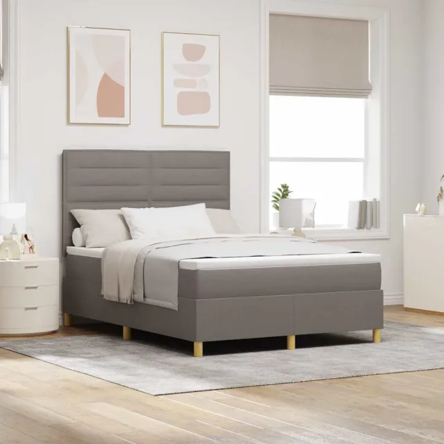 vidaXL LED Box Spring Bed met hoofdeinde Taupe 140 x 190 cm Stof