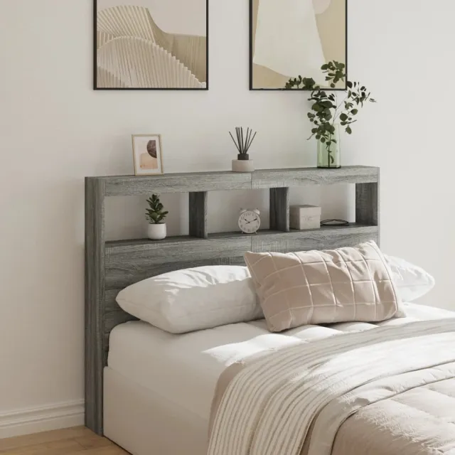 vidaXL Hoofdbordkast met LED-verlichting 140x17x102 cm grijs sonoma
