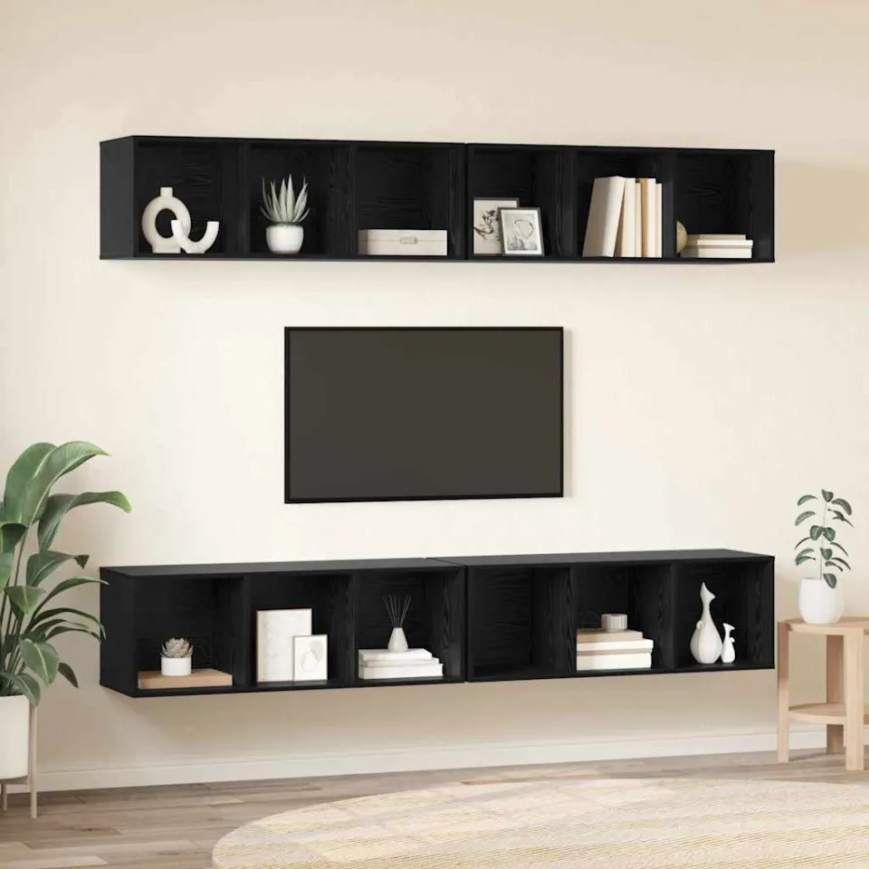vidaXL Tv-meubelset 4 st 37 x 37 x 107 cm Zwart Eiken, foto 4