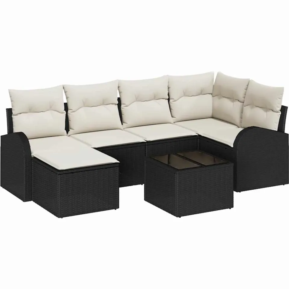 vidaXL Tuinbankenset 7 st Zwart poly rattan
