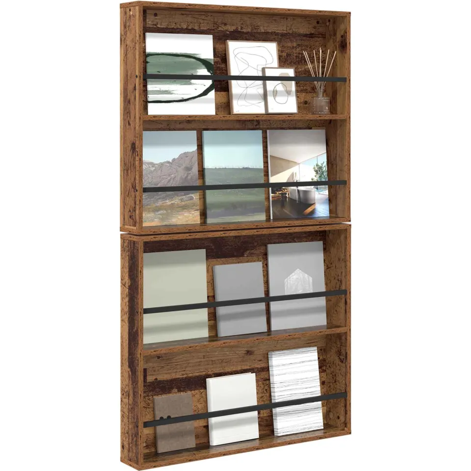 vidaXL Tijdschrift Rek 2 st Oudhout 80 x 12 x 70 cm Bewerkt hout Bruin