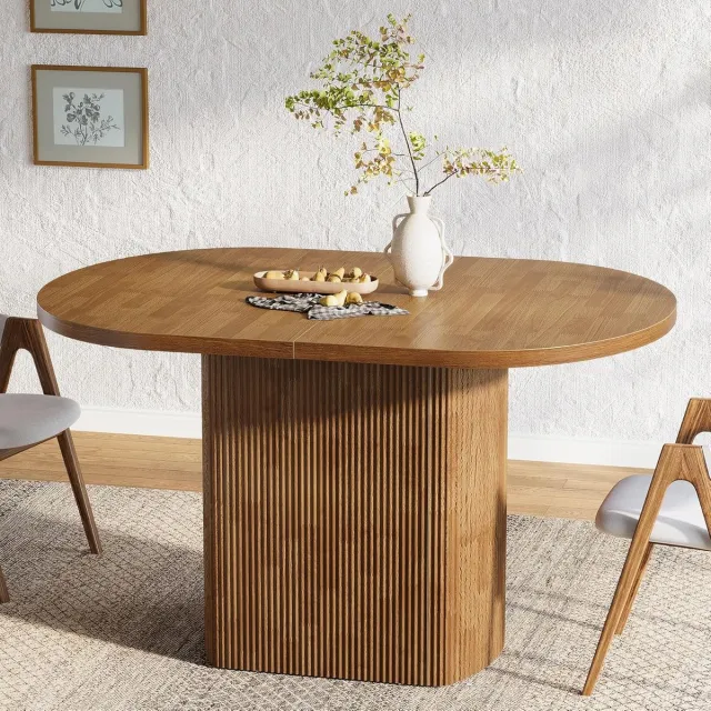 Tribesigns Ovale Eettafel voor 4 personen - Rustieke Keukentafel met Houten Onderstel - Industrieel - Bruin - 120 x 70 x 75.5 cm