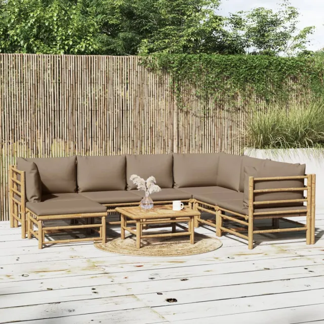 vidaXL 8-delige Loungeset met kussens bamboe taupe, foto 2