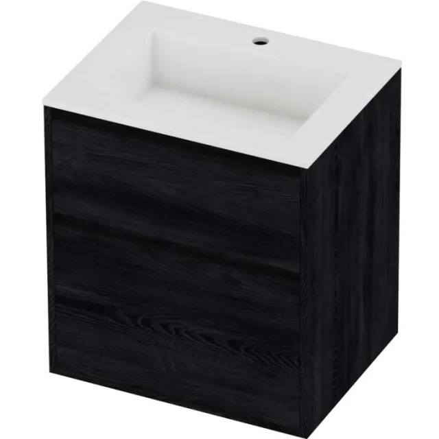 Proline Aristo Badmeubelset Polystone Elegant 1 Kraangat Greeploos 60x46x67 cm Glans Wit Black Oak Eiken