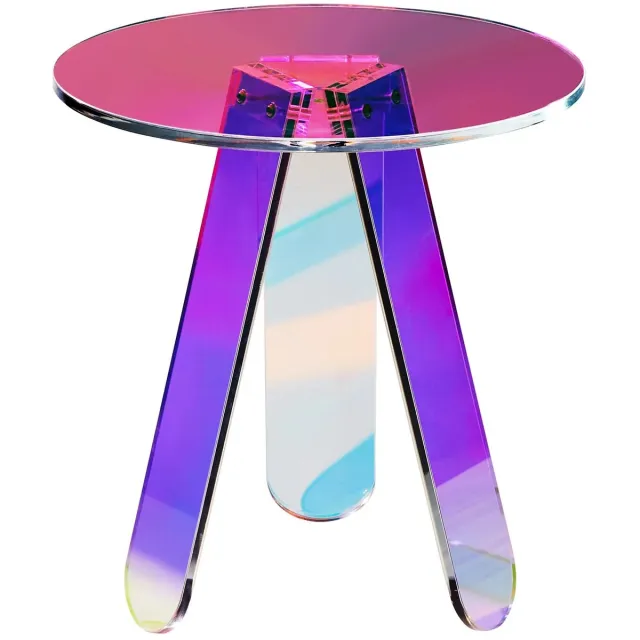 emvae Salontafel - Bijzettafel - Ronde salontafel - Tafel - Koffietafel - Acryl - Iriserend Regenboog Effect - Ø45 x 48 cm - Transparant