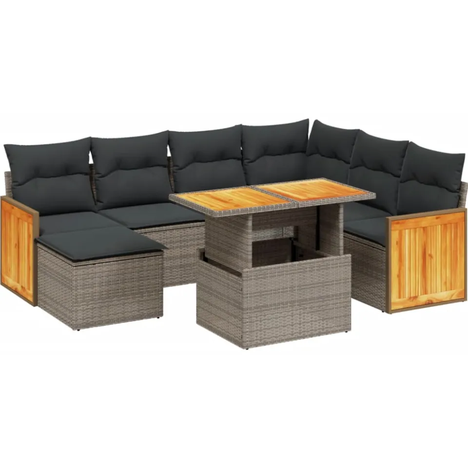 vidaXL 8-delige Loungeset met kussens poly rattan grijs, foto 3