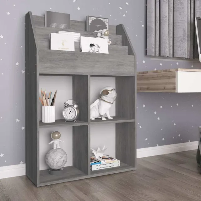 vidaXL Kindertijdschriftenrek 71x30x114 cm bewerkt hout betongrijs grijs, foto 2