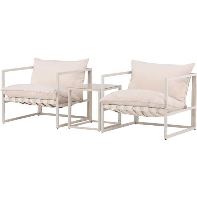 Nest outdoor Ebba tuin loungeset beige 3 delig – twee stoelen en een salontafel - met Zitkussens - Buiten