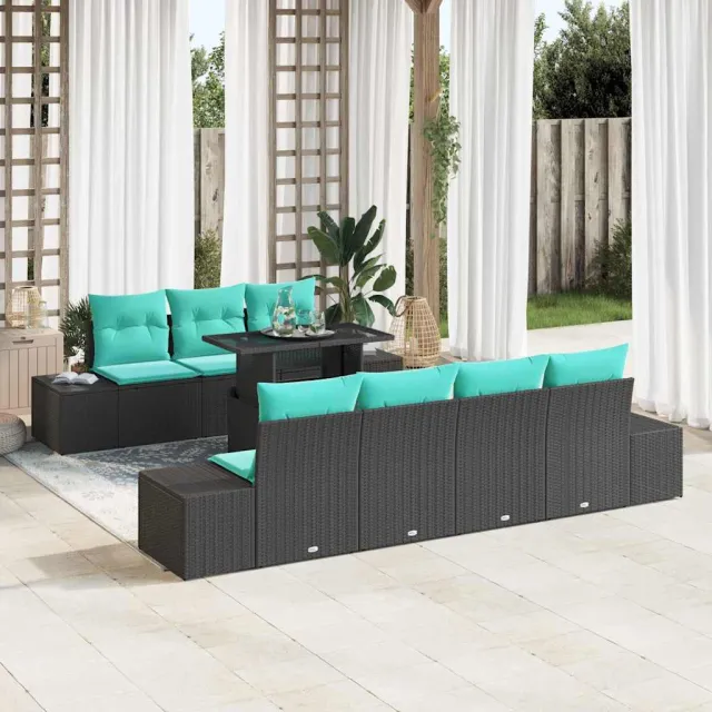 vidaXL Tuin Sofa Set 8 st 7-zits Zwart en Turquoise