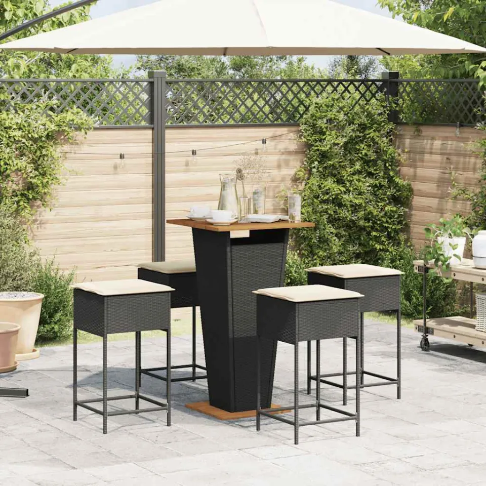 vidaXL 5-delige Tuinbarset met kussens poly rattan zwart, foto 3