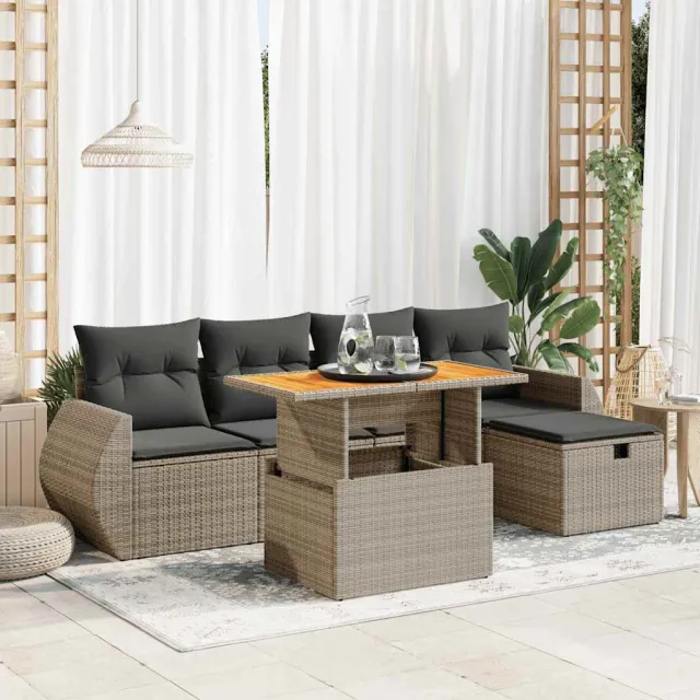 vidaXL 6-delige Loungeset met kussens poly rattan acacia grijs, foto 2