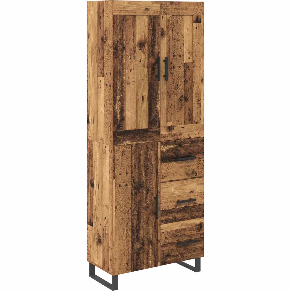 vidaXL Hoge kast 2 st Oudhout 69,5 x 34 x 180 cm Bewerkt hout en glas bruin, foto 3
