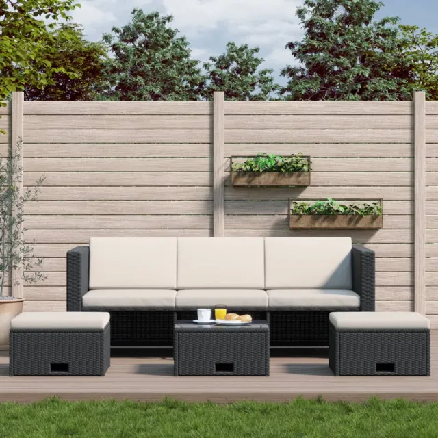 vidaXL 4-delige Loungeset met kussens poly rattan zwart, foto 2