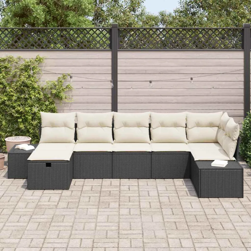 vidaXL Tuin Sofa Set 7 st Zwart poly rattan, foto 3