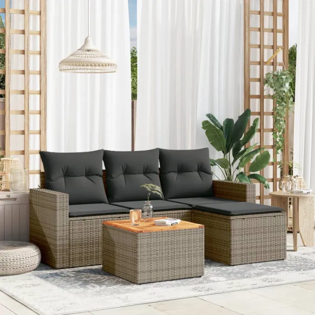 vidaXL 5-delige Loungeset met kussens poly rattan grijs, foto 2