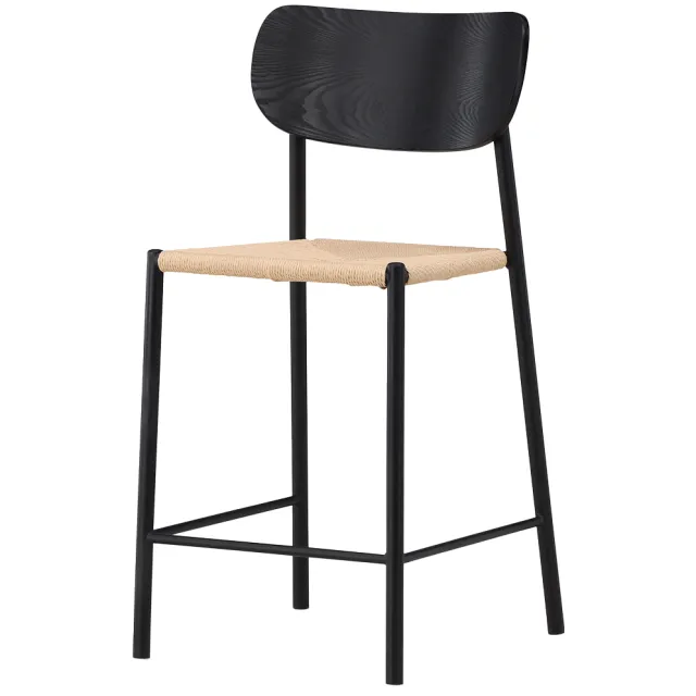 Nest living Rian barkruk met rotan zitting zwart - 67 cm