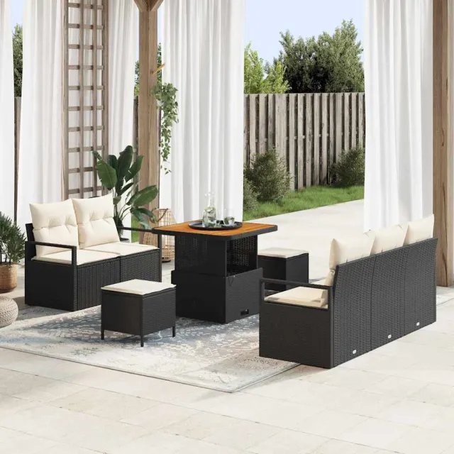 vidaXL Tuinbankenset 8 st Zwart poly rattan, foto 2