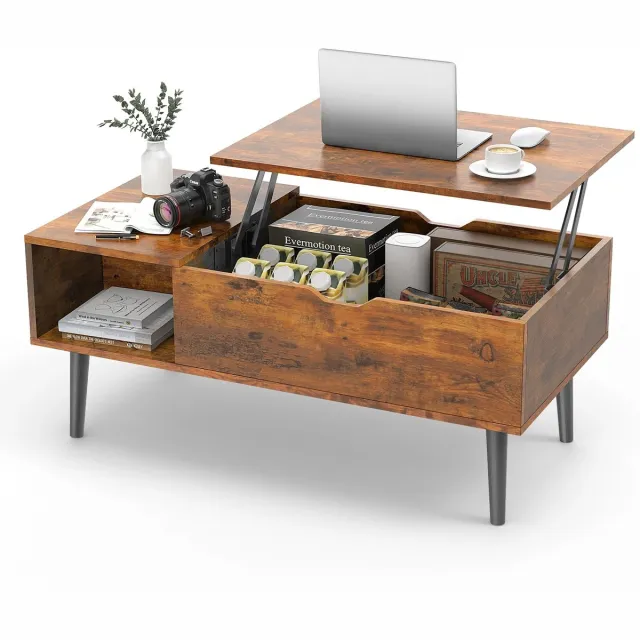 MokoHub Salontafel met Optilbaar Blad - Verstelbaar - Met opbergruimte - 100x50x44.2 cm - Bruin