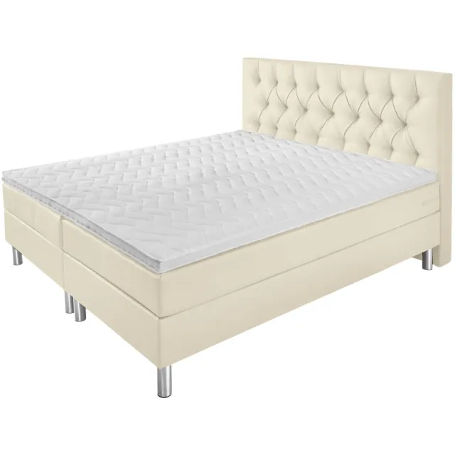 Vega Boxspringbed Premium Synthetisch leer, hoofdbord Chesterfield; 180x200x69 cm (BxLxH); parelmoerwit; hard