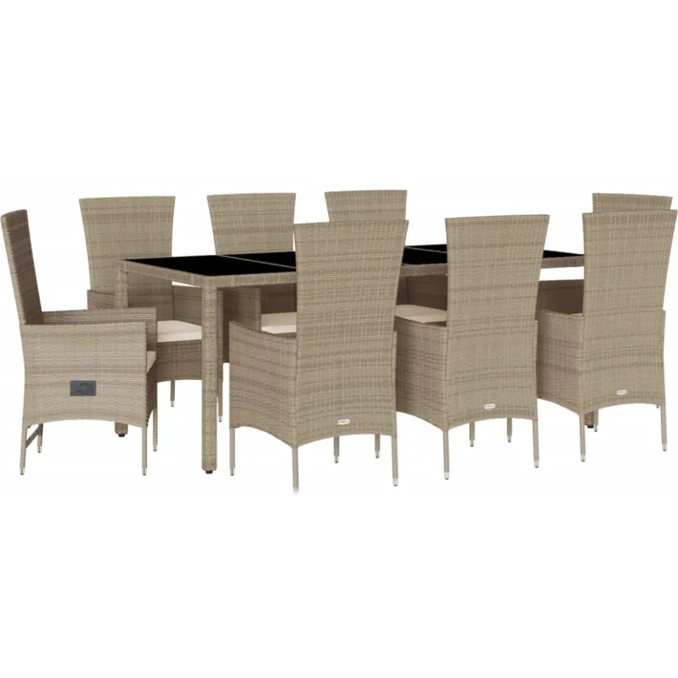 vidaXL 9-delige Tuinset met kussens poly rattan beige