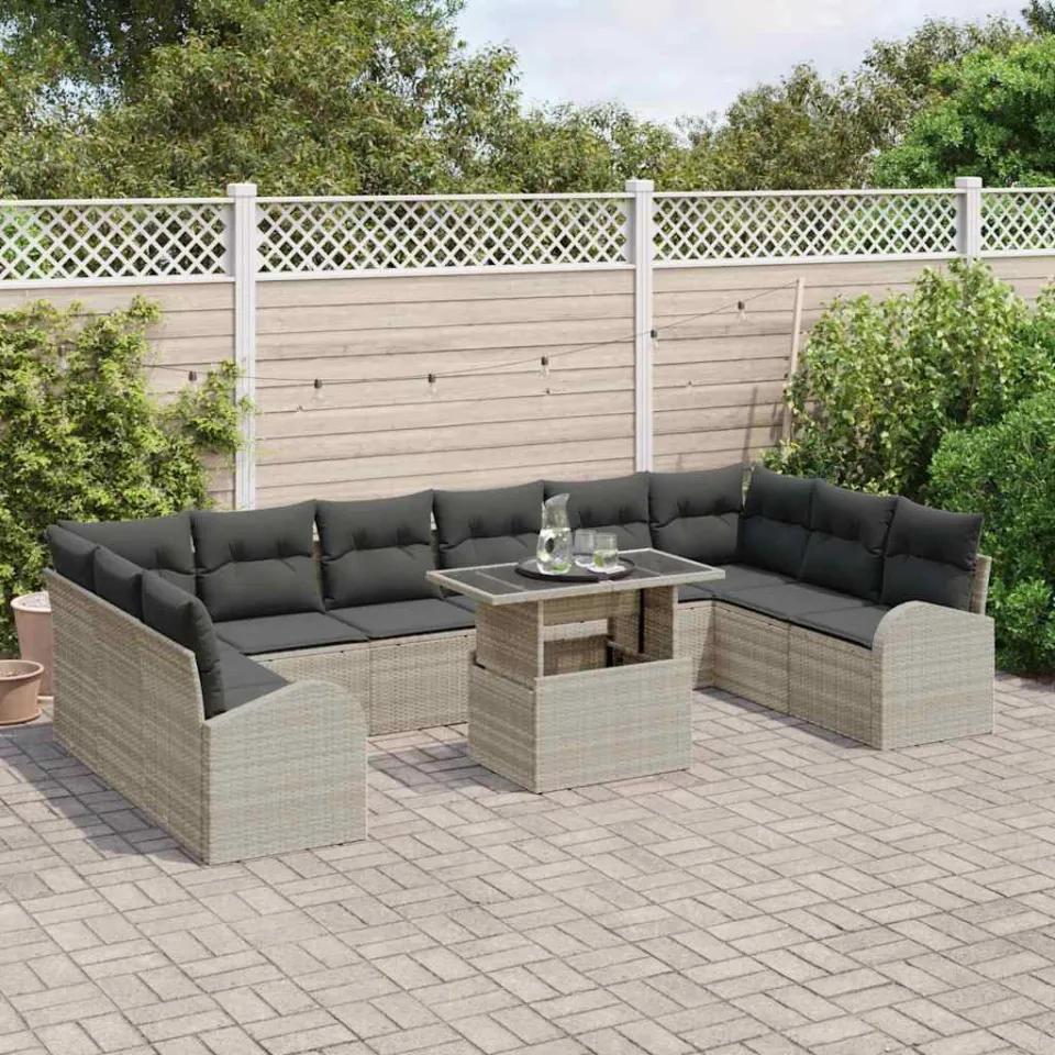 vidaXL Tuin Sofa Set 11 st Lichtgrijs Poly riet, foto 2