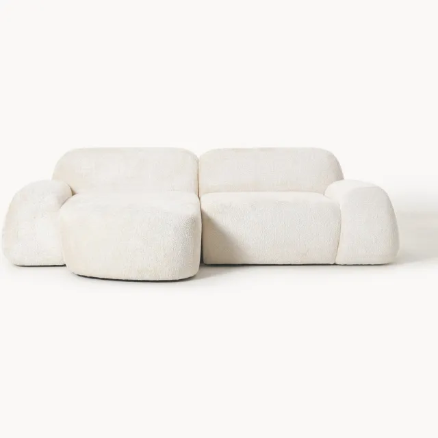 Westwing Collection Modulaire teddy-bouclé hoekbank Wolke (3-zits) Wit