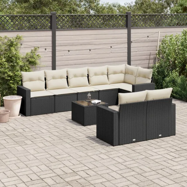vidaXL 9-delige Loungeset met kussens poly rattan zwart, foto 2