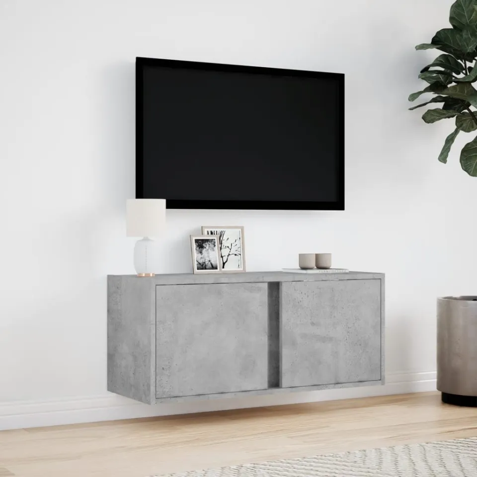 vidaXL Tv-wandmeubel met LED-verlichting 80x31x35 cm betongrijs grijs, foto 2