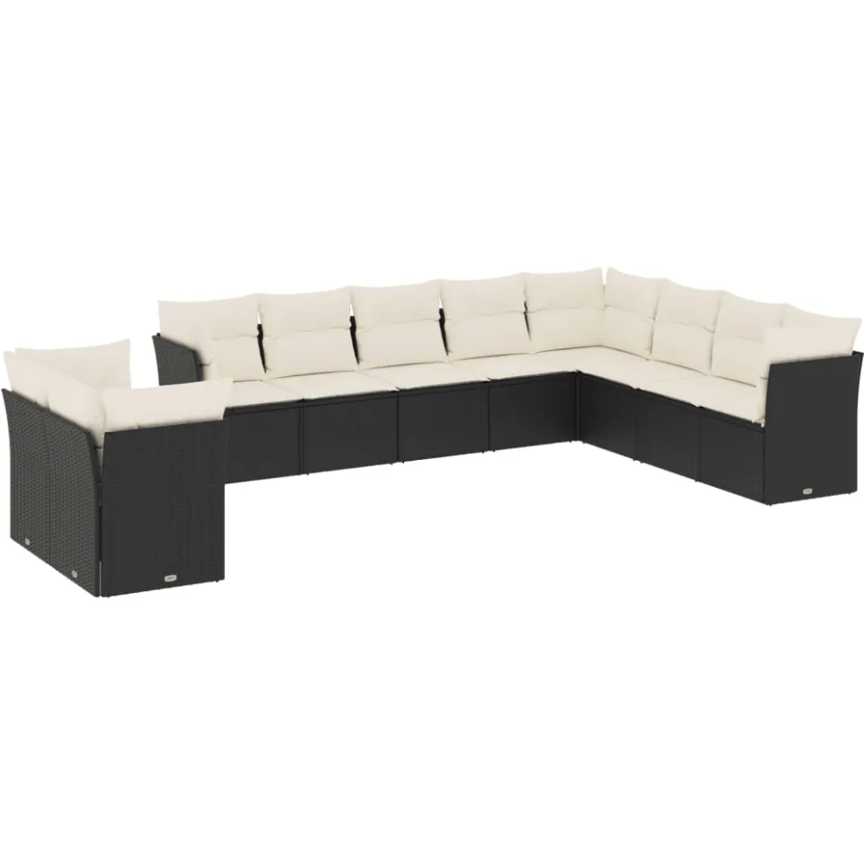 vidaXL 10-delige Loungeset met kussens poly rattan zwart, foto 3