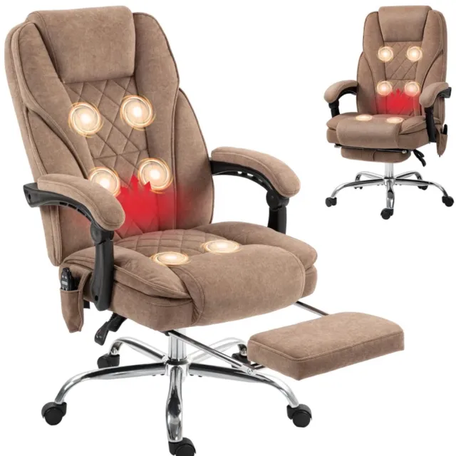 ZYLARO Ergonomische Bureaustoel met Massagefunctie, Draaifunctie & Voetensteun - In Hoogte Verstelbaar - 360° Draaibaar - Max. kanteling 135° - Kantoorstoel - Gamestoel - Volwassenen Stoel - Directiestoel - Computerstoel - Bruin