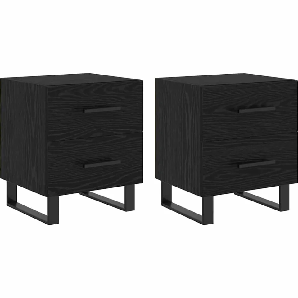 vidaXL Nachtkastje 2 st Zwart Eiken 40 x 35 x 47,5 cm Bewerkt hout, foto 3