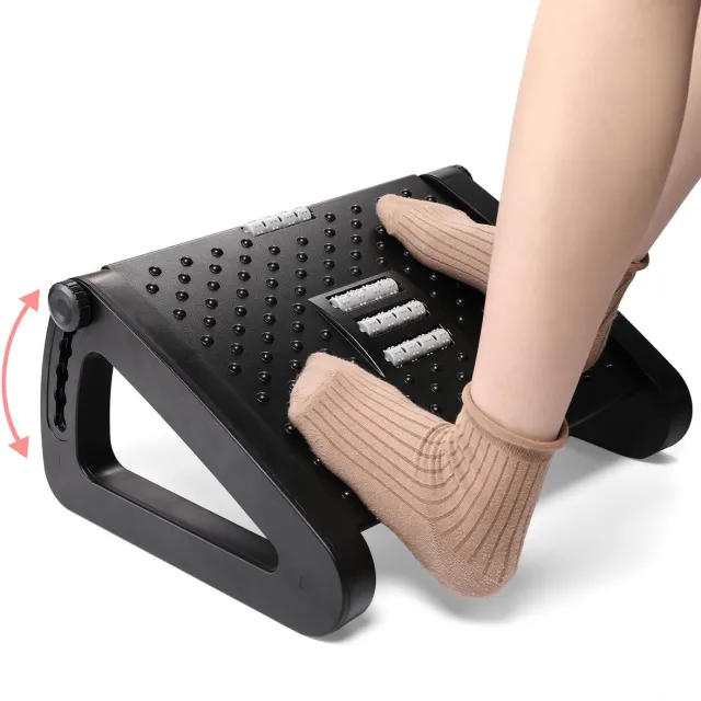 Unyqoos ® Ergonomische Verstelbare Voetsteun met Massagefunctie voor Thuis, Kantoor en Reizen zwart